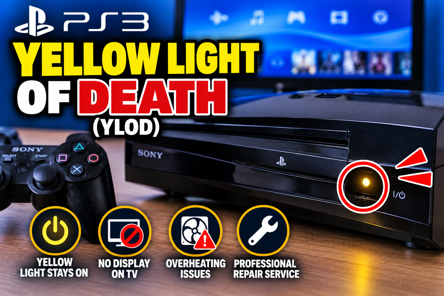 image showing a Yellow Light of Death (YLOD)