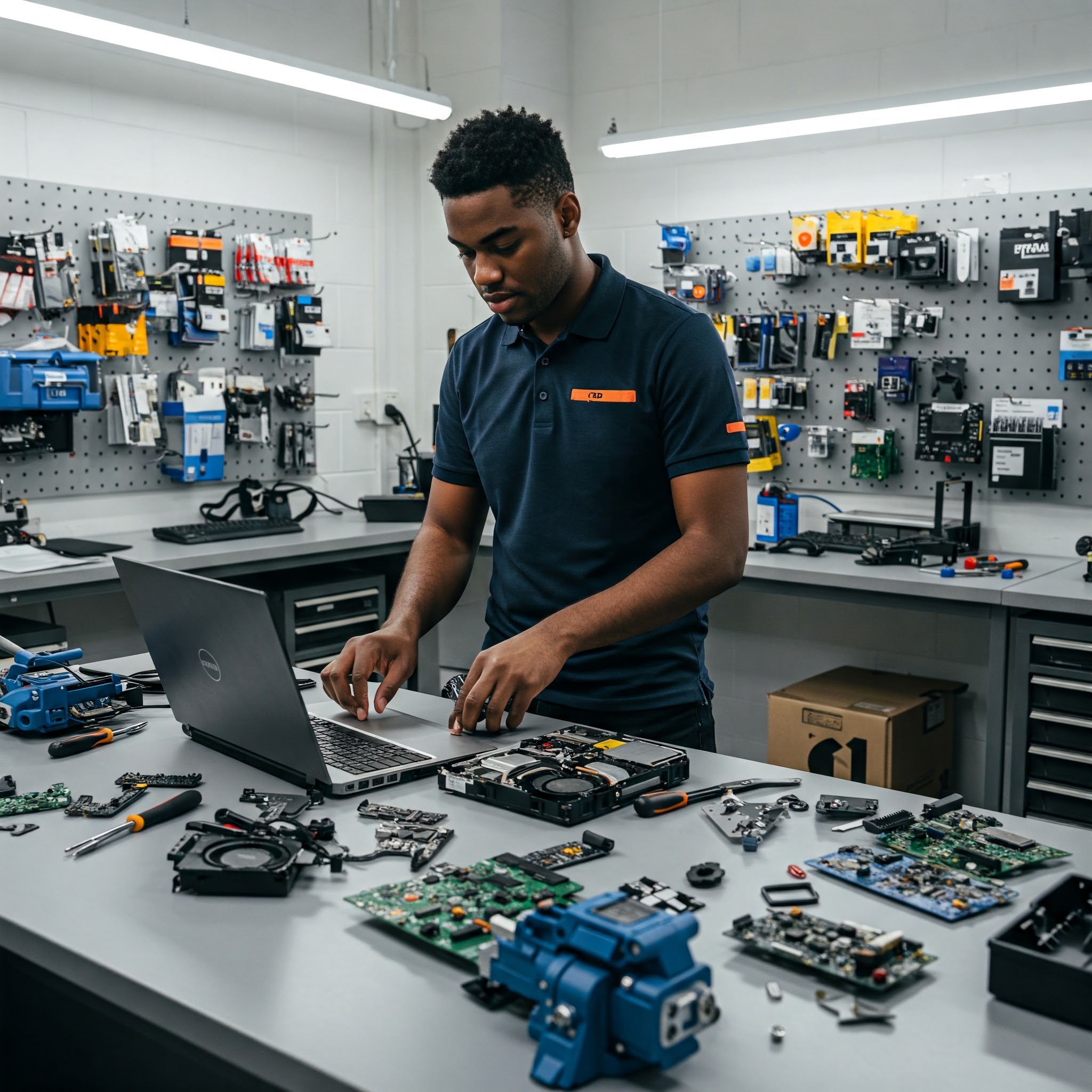 Person repairing laptops